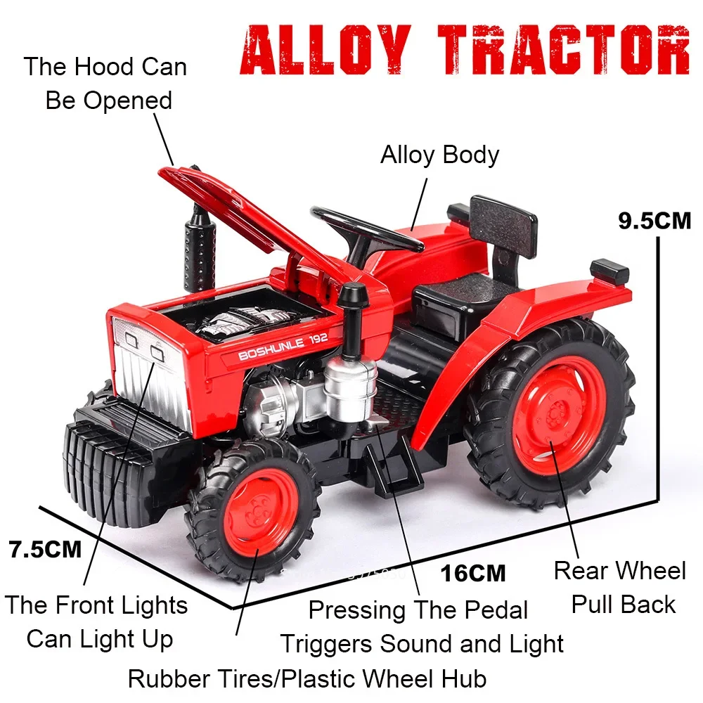 1/32 Scale farm Tractor Alloy Toy Model Car Diecast with Light Music Rubber Tires Tractors Vehicles for Boys Gifts Collection