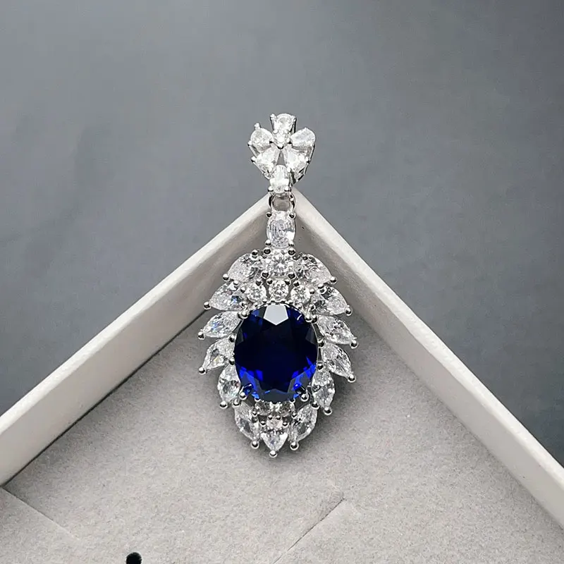 

Luxury 4.6ct Sapphire Pendant for party labortory dark blue sapphire necklace pendant for women sterling 925 silver jewelry