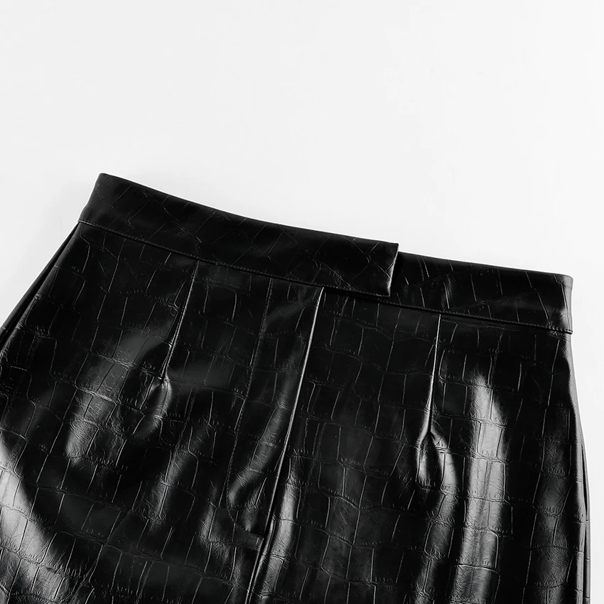 Linad Office Lady Brown PU Split Mid Calf Skirts Street Chic Slim Zipper Skirts Women 2026 Vintage High Waist Straight Skirt