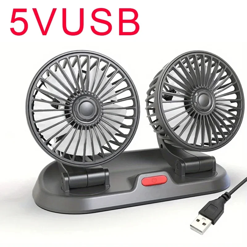 Autoventilator 360° °   Verstelbare 3-kops luchtventilator Automotive elektrische ventilator USB/12V/24V ventilator 2 snelheden Auto stille ventilator voor thuis bureau kantoor en auto