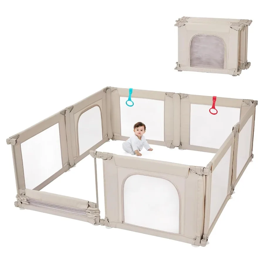 

Baby Playpen, Shape &Size Adjustable Large Foldable Playpen Baby Fence Indoors Play Center Yards, Anti-Fall Play Pen 79x71
