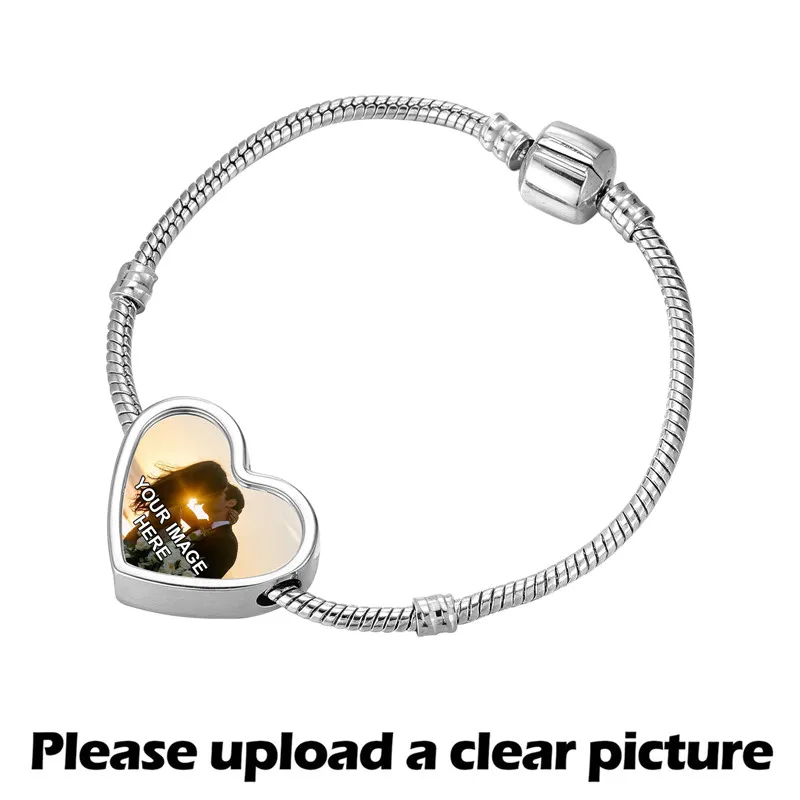 Photo Pictures Personalized Customized Lucky Bracelets Stainless Steel Bangles Round Wings Square Heart Shape Custom Gifts