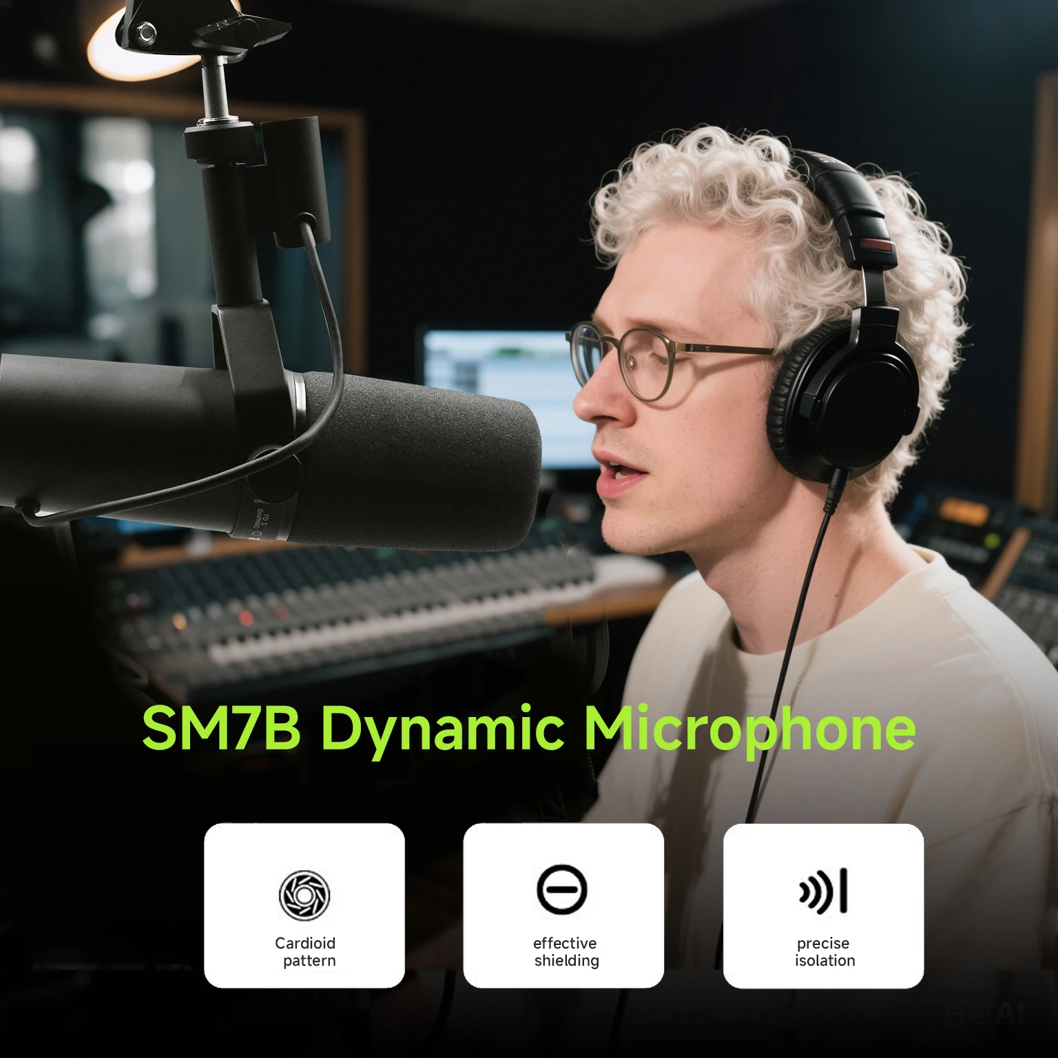 SM7B Cardioid Dynamic Microphone for Studio Recording and Podcasting with Smooth Audio Response Built-in Pop Filter Low Noise