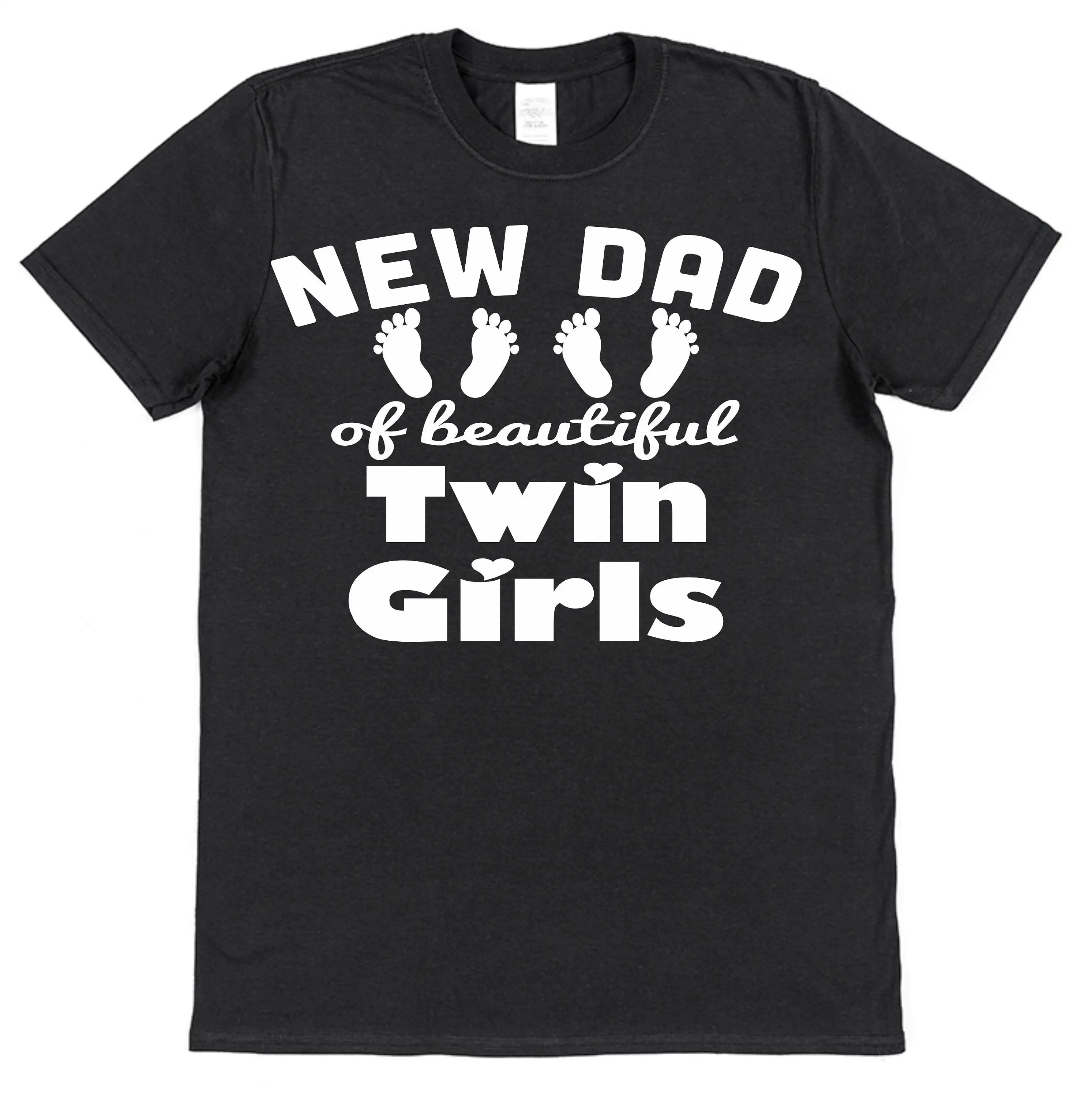 New Dad of Beautiful Twin Girls Cotton T Shirt Daughter Child Birth Announcement Father Multiples Present