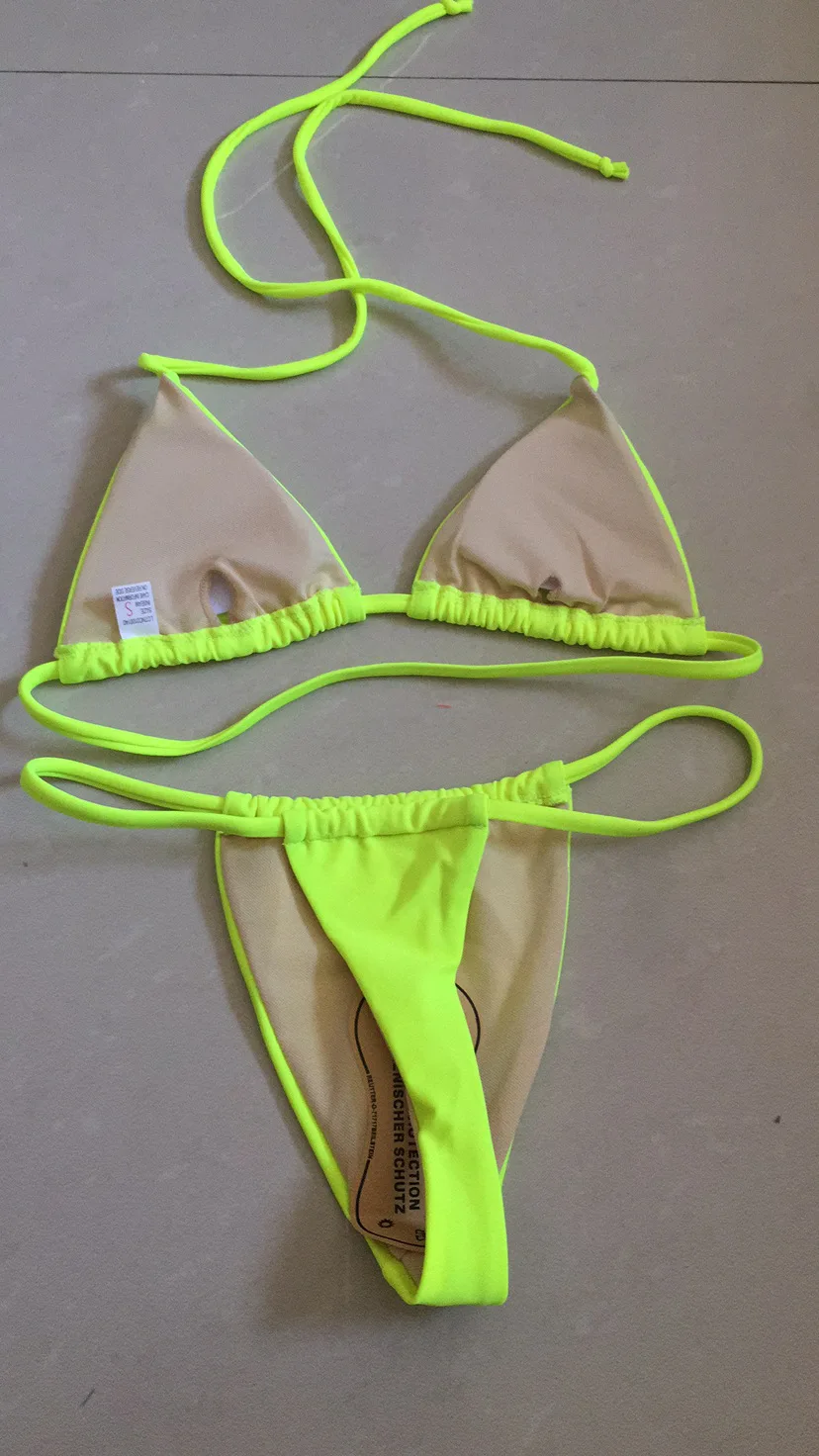 Biquíni fio dental amarelo néon feminino, roupa de banho feminina, conjunto micro biquínis, moda praia brasileira, fato de banho, maiô, tanga sexy, 2022