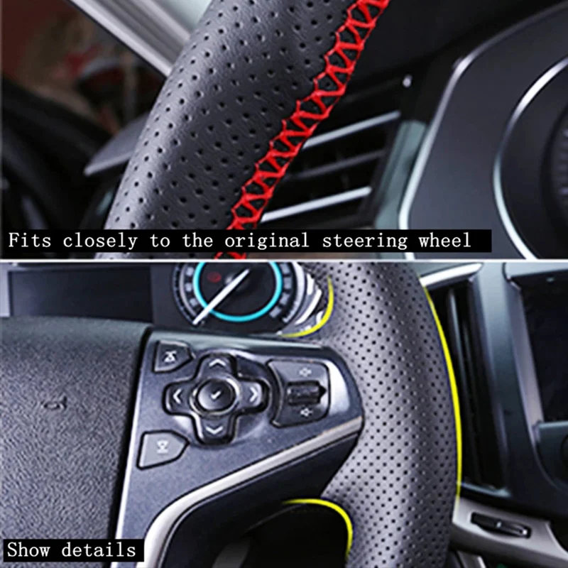 Hand-stitched non-slip black Genuine Leather Car Steering Wheel Cover For Toyota BZ4X 2022 2023 Car Interior