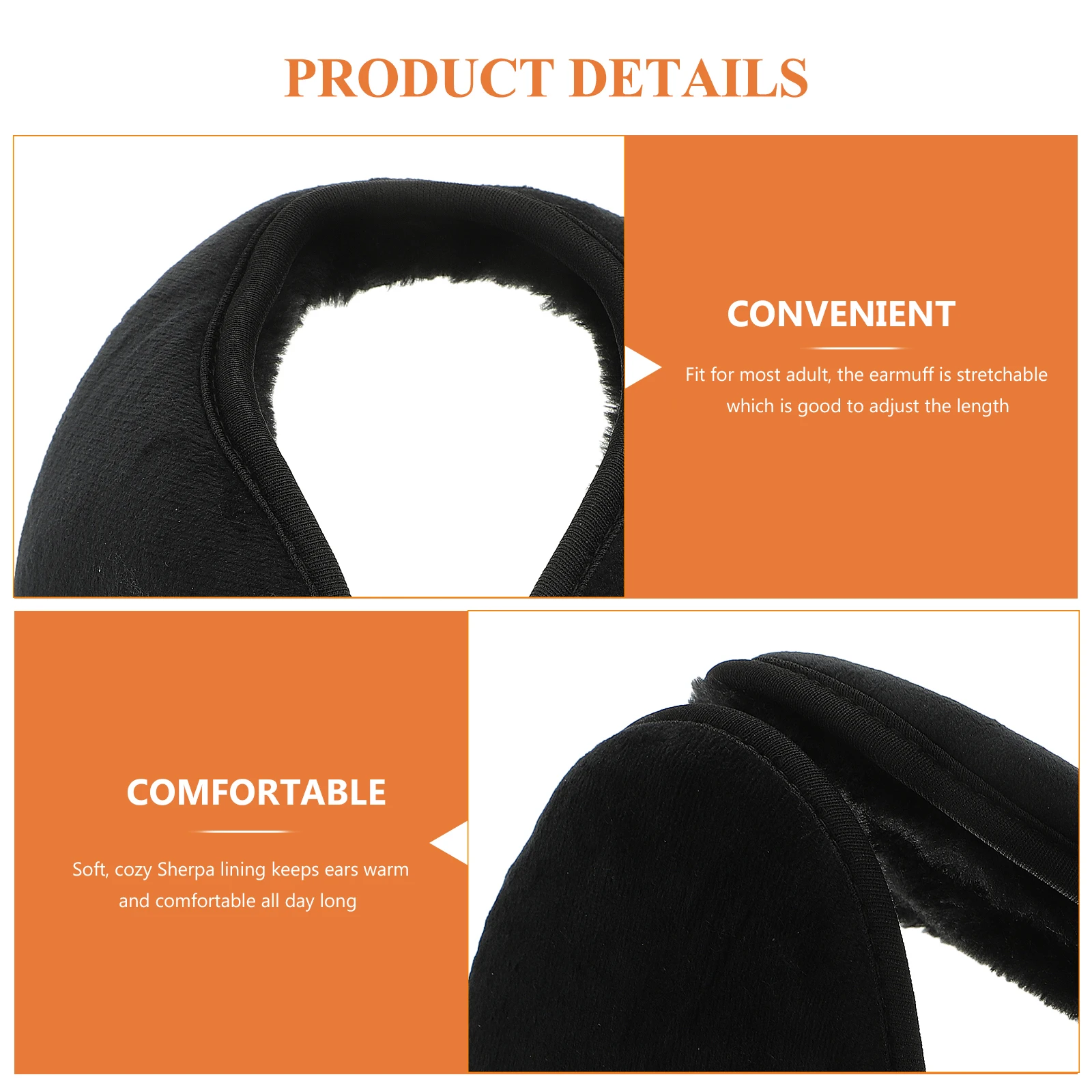 

Black Knitted Foldable Wool Edging Earmuffs Warm Winter Outdoor Ear Cover Soft Cozy Lining Skiing Hiking