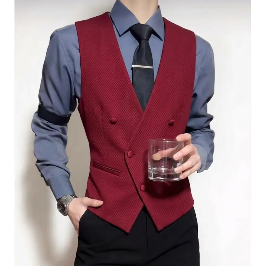 2026 Casual Business Suit Vest Double Breasted Unisex Solid Color Vests Slim Prom Party Disco Waiter Nightclub Uniform Waistcoat
