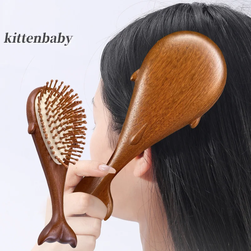 Whale Head Massage Brush Circular Tooth Airbag Comb Wood Hair Brush Detangle Straightener Brush Hair Comb Barber Accessories