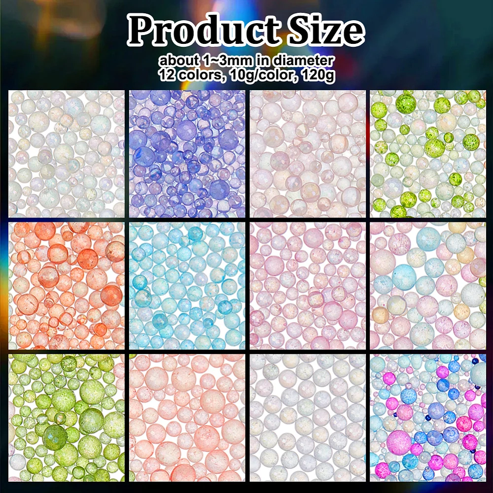 120g Colorful Resin Tiny Beads 1-3mm No Hole Micro Glass Beads Round Droplet Multicolor Fillers Water Bead for Nail Art Pendant