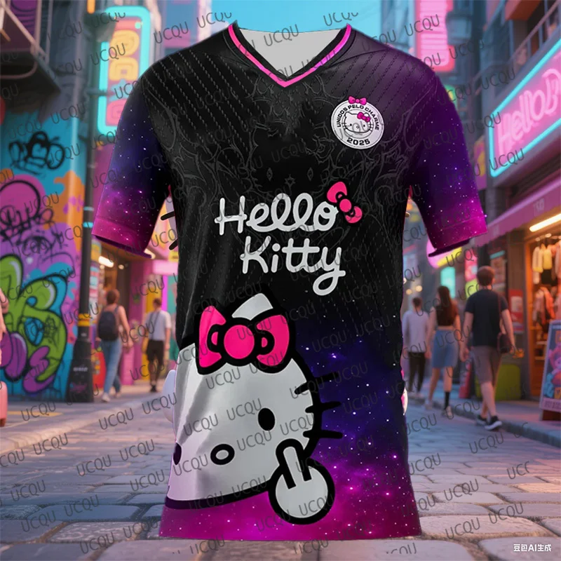 2025 سانريو كارتون مرحبا كيتي طبعة خاصة قصيرة الأكمام التي شيرت MenWomen الصيف موضة تنفس كرة القدم جيرسي طفل/الكبار #2