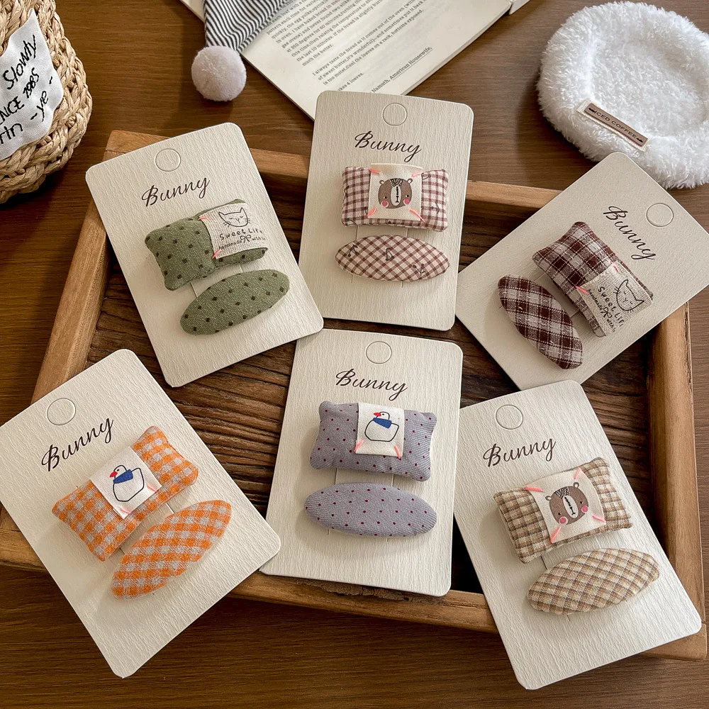 

2 шт. клетчатые квадратные заколки-капли с хлопковым наполнителем, мультяшные заколки для волос, детские заколки для девочек, боковые заколки для челки, аксессуары для волос