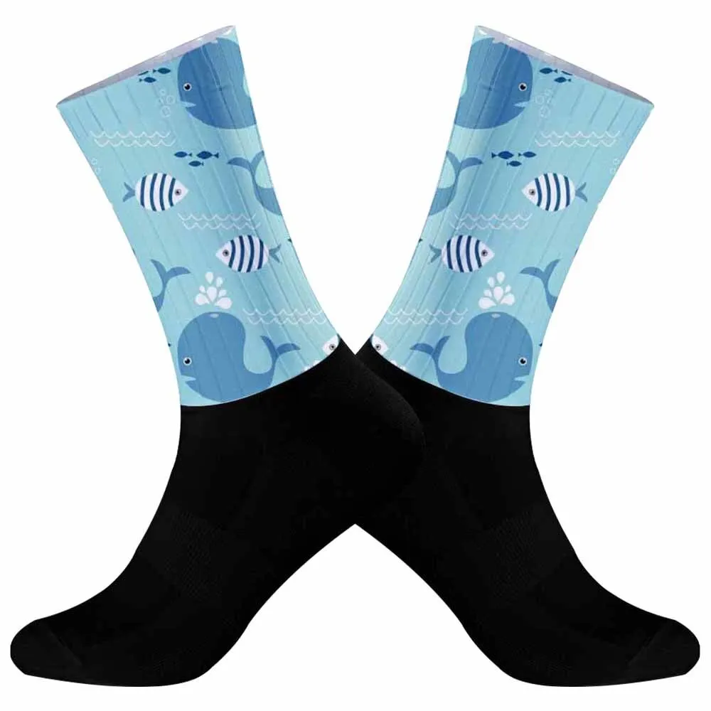 2024 New breathable non-slip silicone sports bike running socks Cycling socks Pirate pattern of conch fish Socks Christmas Socks