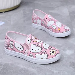 New Hello Kitty Anime Graffiti Canvas Shoes Girls Low-top Cute traspirante Cartoon Casual Shoes Kawaii Student Slip-on Shoes Gift