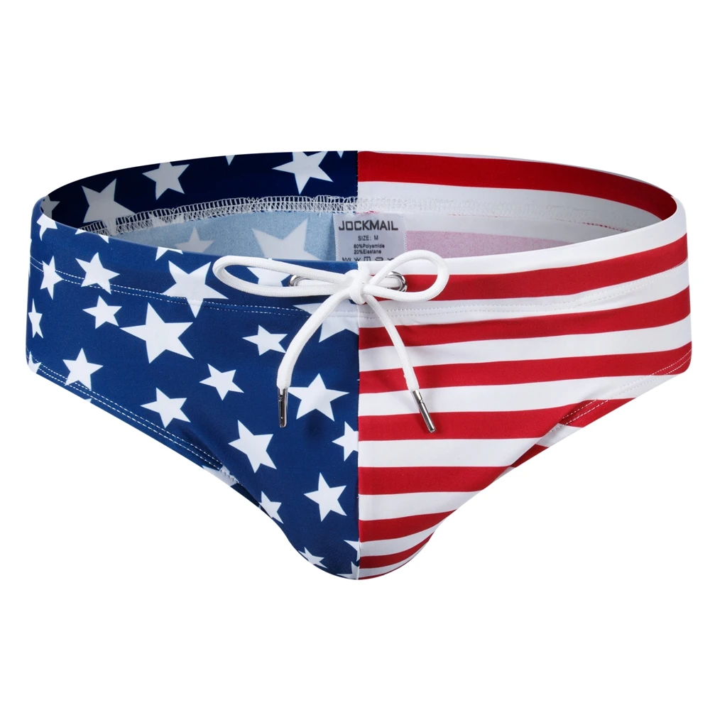 Push Up Men Swim Bikni Brief Trunks Sexy Swimwear Beach Surf Shorts Swimsuit Bathing Suit Sunga American Flag Print Pattern