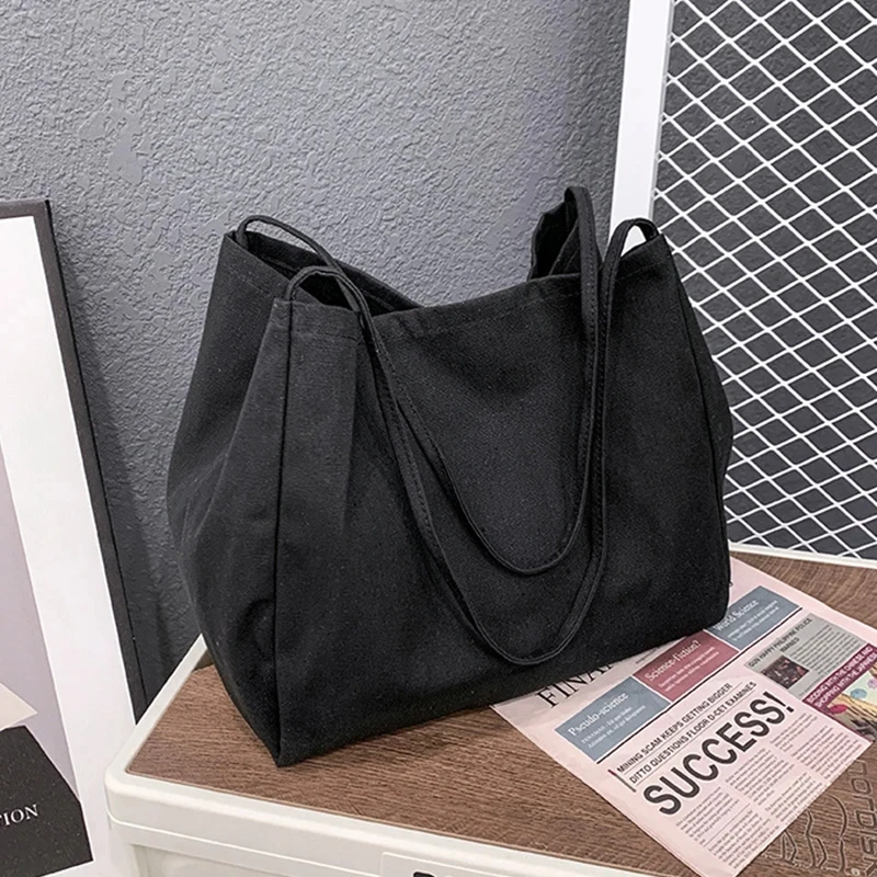 Casual Large Capacity Canvas Shopper Totes High Quality Eco Reusable Grocery Handbag For Women Travel Shoulder Bags Daily Pouch