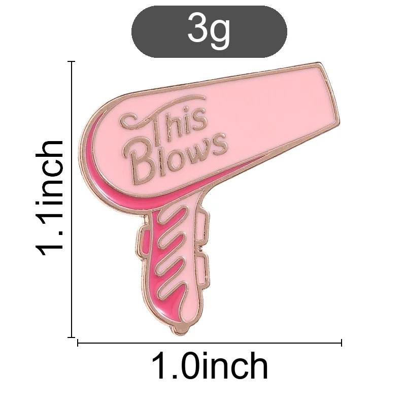 Funny This Blows Slogan Enamel Pin Pink Hairdryer Brooch Cute Styling Tool Badge Lapel Pin Accessory for Backpack Hat
