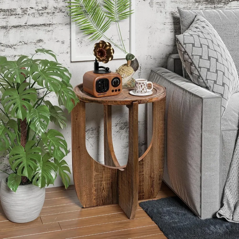 

Rustic Farmhouse End Table, French Country Accent Side Table for Family, Dinning or Living Room, Small Spaces, Modern, Round