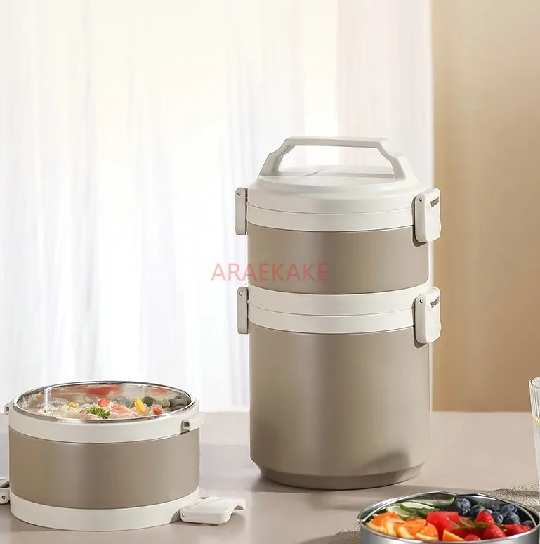 Vacuum insulated lunch box, four layers, large capacity insulation bucket for office workers, ultra long stainless steel