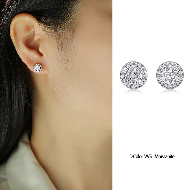 

925 Silver Iced Moissanite Diamond Halo Stud Earrings for Women Fine Jewelry White Gold Plated Pass Test Wholesale Dropshipping