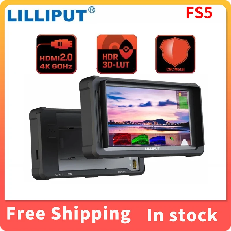 

LILLIPUT FS5 5.4 Inch 3D LUT 3G-SDI IPS FHD 1920x1200 on Camera DSLR Field Monitor Video Focus Assist Support 4K 60Hz HDMI