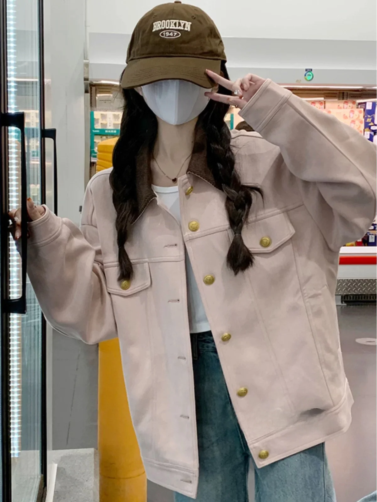 

Pink Suede Baseball Jaet Women's Early Spring 2026 New Korean Sweet Anti-Aging Casual Small Fraance Sle Jaet