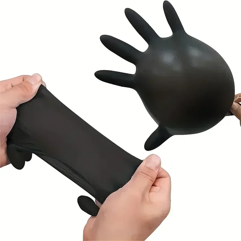 Gants jetables en Nitrile noir, 50/10 pièces, sans Latex, imperméables, durables, adaptés à la cuisine, transformation des aliments, salon de beauté, famille