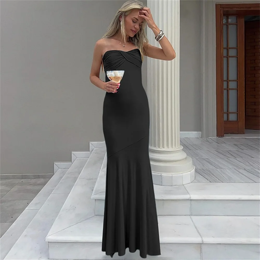 EINY y2k Luxury Off-shoulder Strapless Prom Maxi Dress Women Elegant Gown Fashion Sleeveless Backless Bodycon Club Party Dresses