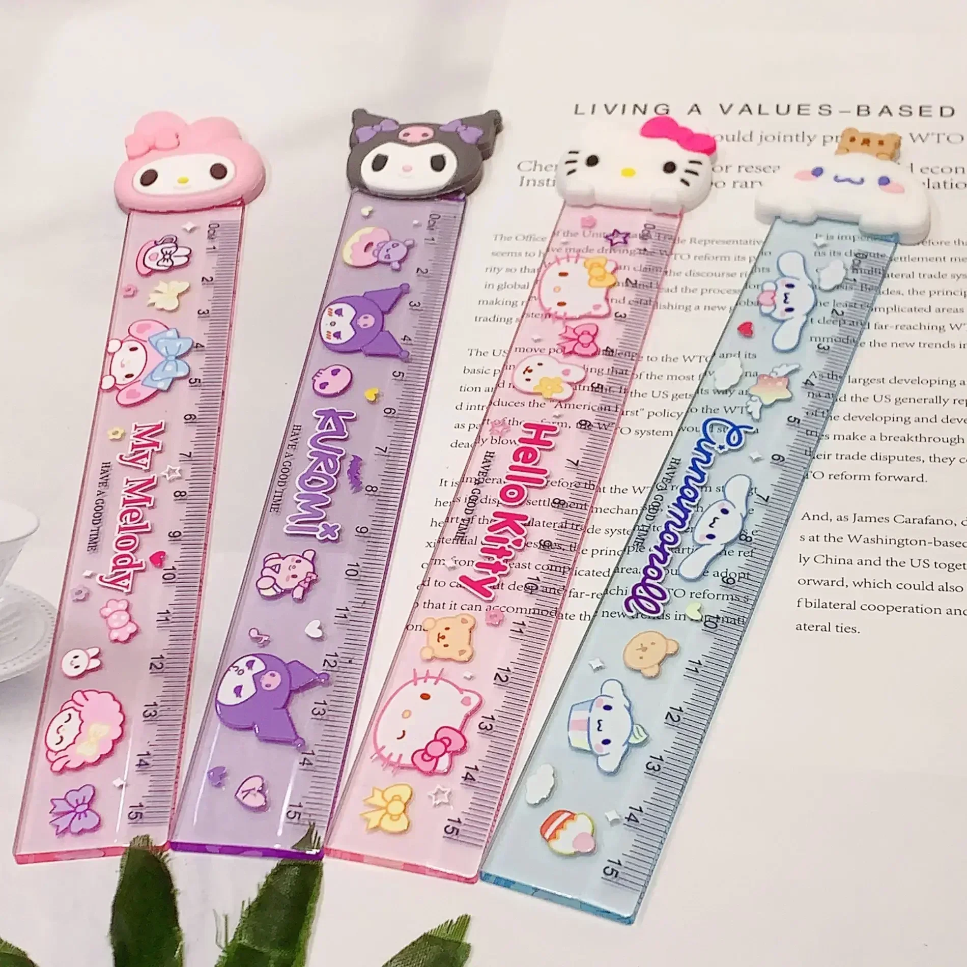 Random1-8pcs Sanrio Ruler Kawaii Hello Kitty Kuromi My Melody Cinnamoroll Cartoon Children Students 15cm Ruler Stationery Gift