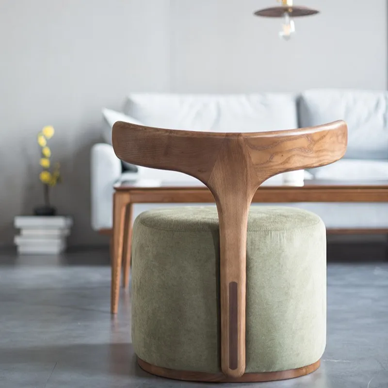 Modern solid wood back fabric leisure chair seat stool shoe changing stool