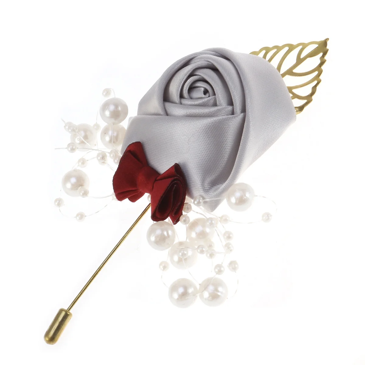 2Pcs Pearl Brooch Floral Simulation Boutonniere Elegant Wedding Bridal Bridegroom Banquet Decoration Red Floral Brooch