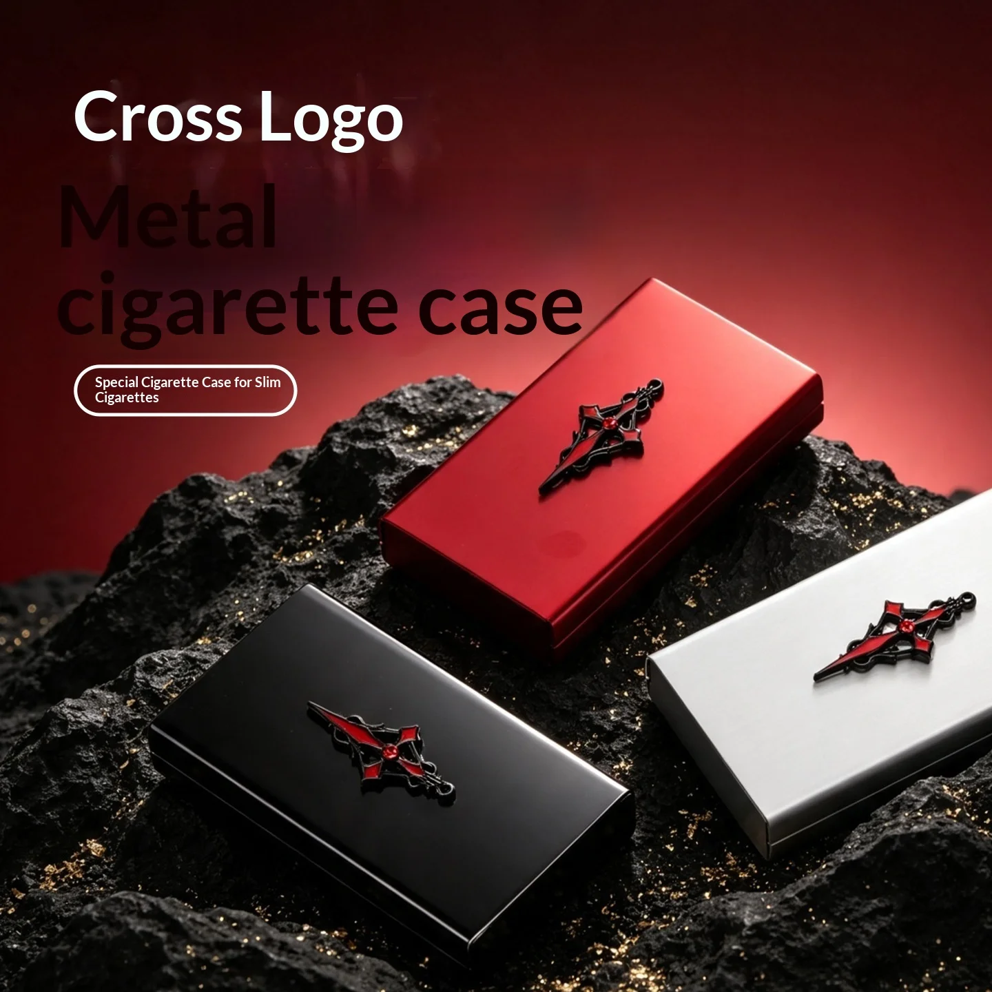 Cross Emblem Metal Cigarette Case Ultra Slim Aluminum Alloy Portable Anti Sweat Pressure Resistant Storage Box Slim Cigarettes