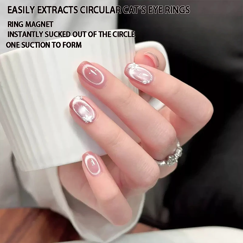 3pcs Nail Art Hollow Cat Eye Square and Round Magnet Cross-Border Glass Beads Super Strong Nail Polish Gel Nail Art Auxiliary To