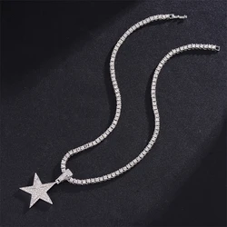 Hip Hop Pentagram Inlaid Zirconia Pendant Necklace for Men Women Universal Fashion Trend Versatile Sparkling Party Jewelry Gift