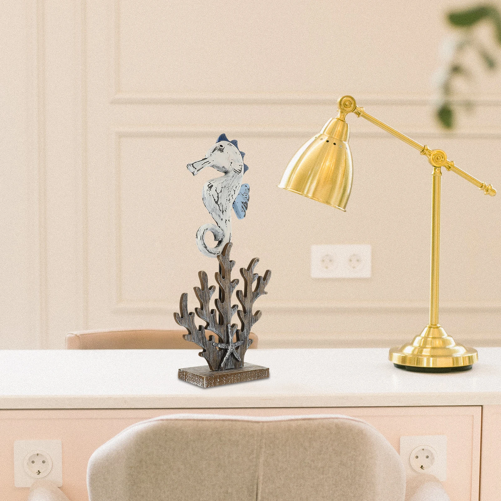 

Mediterranean Style Wood Craft Decor Ocean Themed Home Tabletop naments Retro Coral Horse Small Carving Seaside Decoration