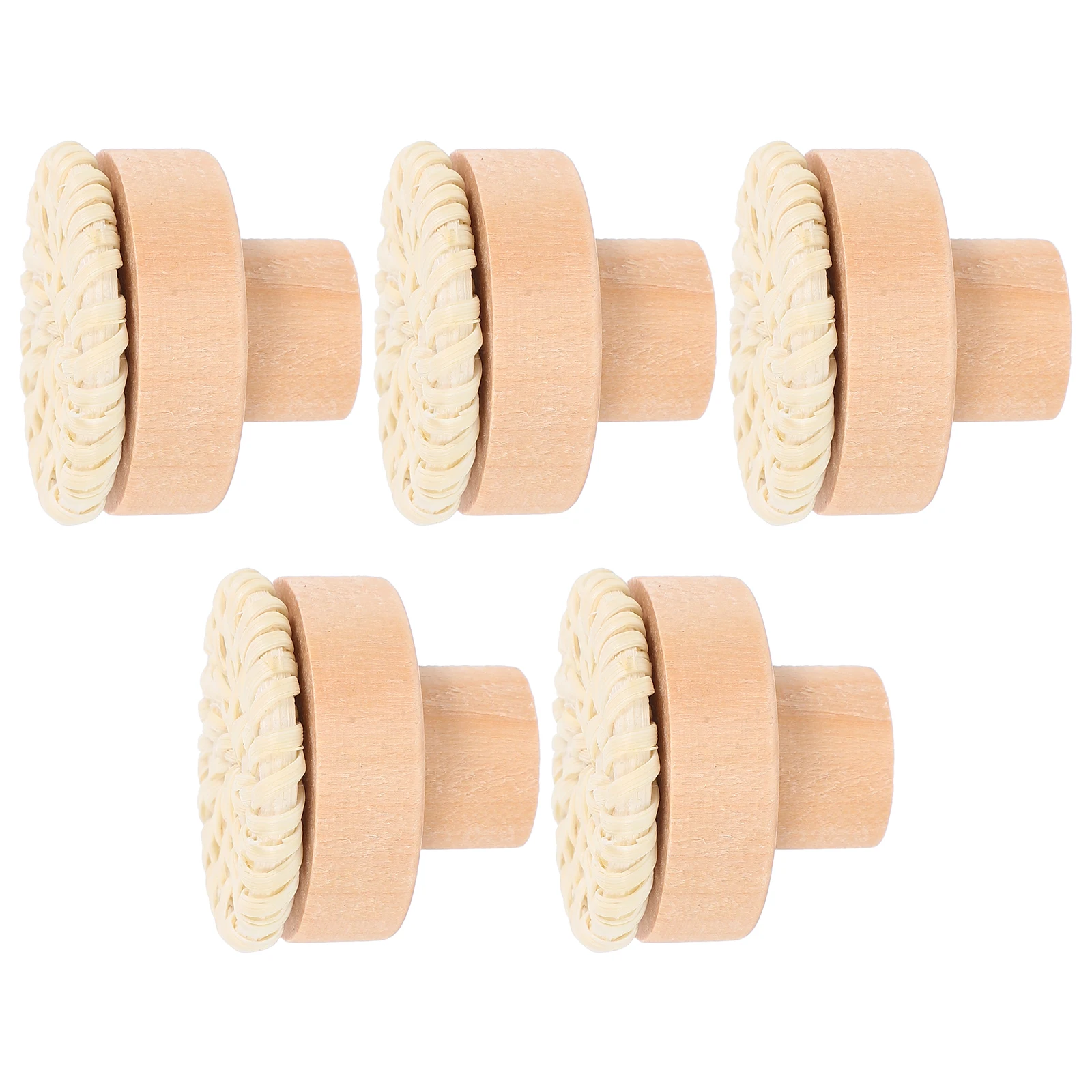

5 Pcs Wooden Handle Knobs Round Woven Cake Style for Drawers Cabinets Kitchen Dresser Rattan Pulls Solid Wood Hardware