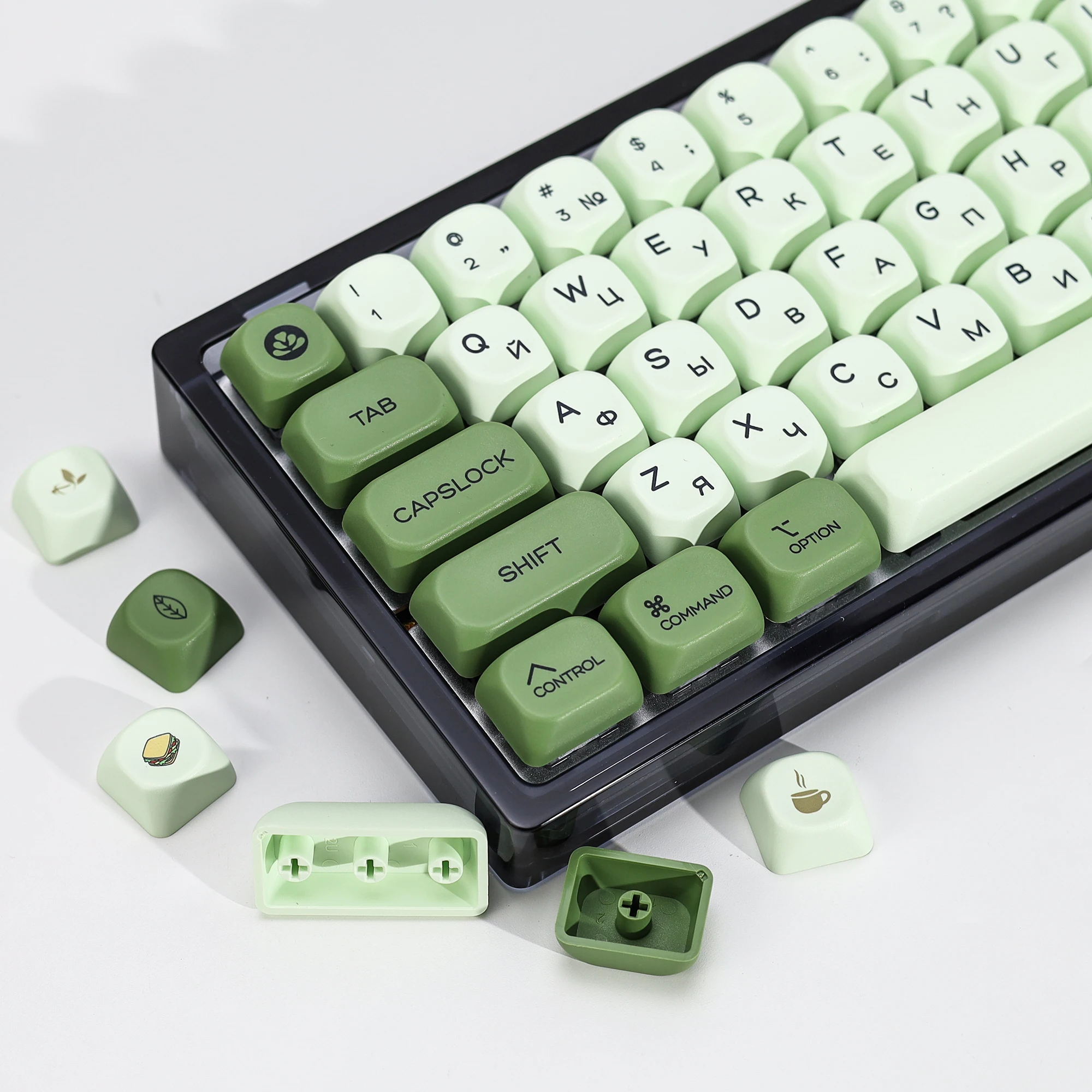KBDiy Russian Keycaps Retro Green Matcha Theme KOA MOA Profile PBT ISO Keycap For 60% Custom Gaming Mechanical Keyboard Key Caps