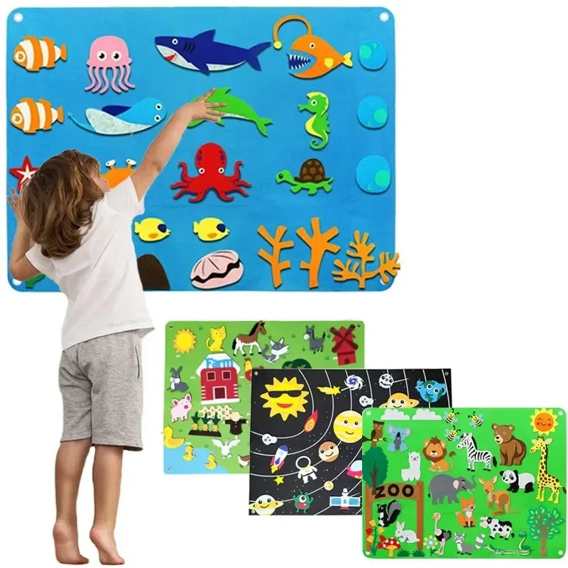 Kids Felt Board Stories Set Montessori Farm Insect Animal Family Interactive Preschool Early Learning Toddlers Toys for Child