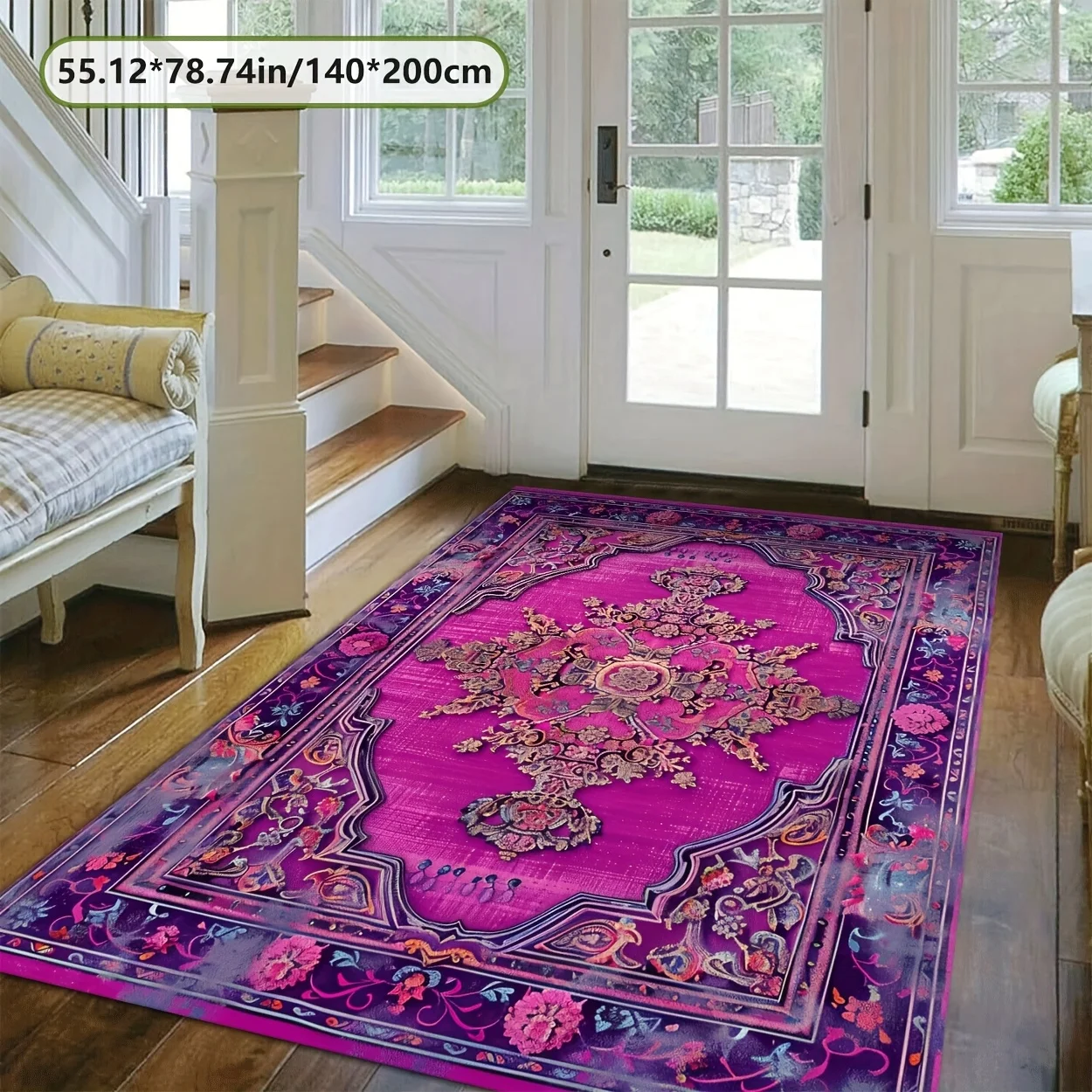 VIKAMA Vintage Purple Oriental Area Rug,Non‑Slip Mat,Retro Medallion Floral Carpet for Living Room Bedroom Home Decor Rug