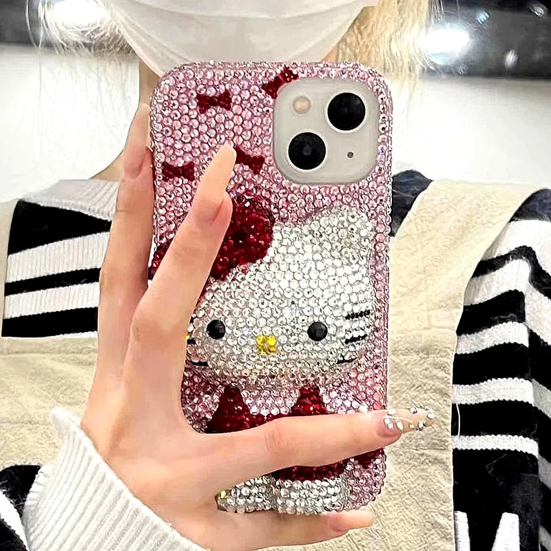 

Anime Y2K Iphone Phone Case Hello Kitty for Iphone17 16 15Promax Rhinestones Sanrio Kawaii Girls Upscale Luxurious Festival Gift