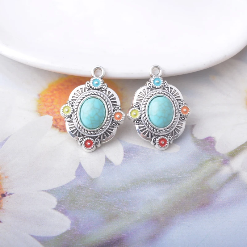 12 Stück/Los Legierung Antik Silberfarbene Feder Emaille Blumen Acryl Charms Schmuckzubehör Ohrringe Anhänger – Detail 9