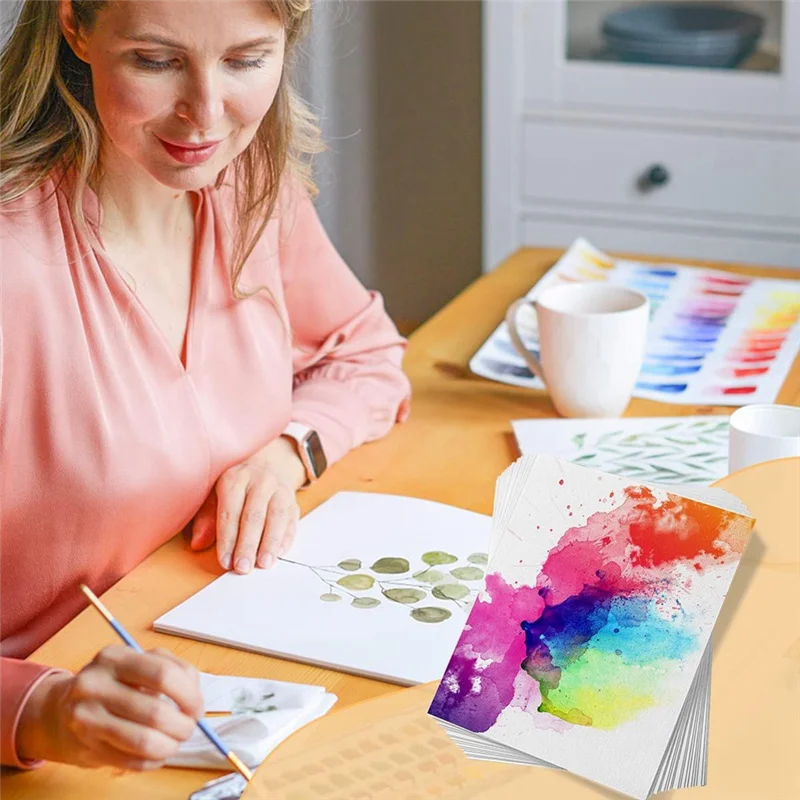 

Practical-60 Sheets Watercolor Paper Acid-Free Bulk White Paper Cold Press 50% Cotton 140Lb /300Gsm (7.68 X 5.31 Inch)