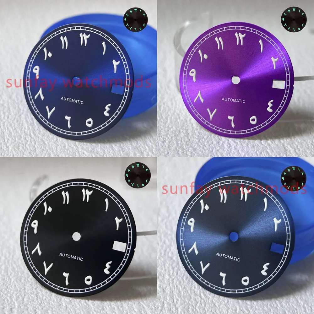 NH35 Esferas de uñas árabes luminosas verdes, accesorios de reloj personalizados, 28,5mm