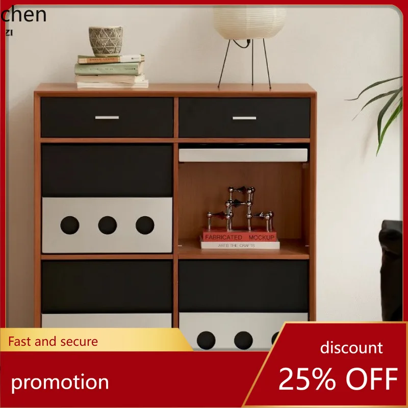 

HTT New Vertical Four-Drawer Cabinet Solid Wood Flip-Top Door Vintage Side Cabinet Magazine Storage Cabinet Drawer Style