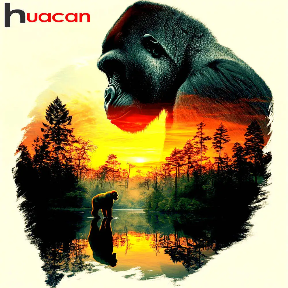 Huacan 5D DIY Diamond Painting Gorilla Animal Rhinestones Mo