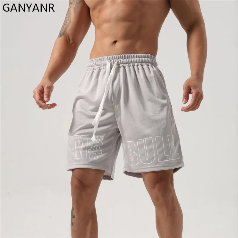 GANYANR Running Shorts Men with Pockets gym Sports Football Leggings basketball Soccer fitness Sportswear Summer Yoga Training