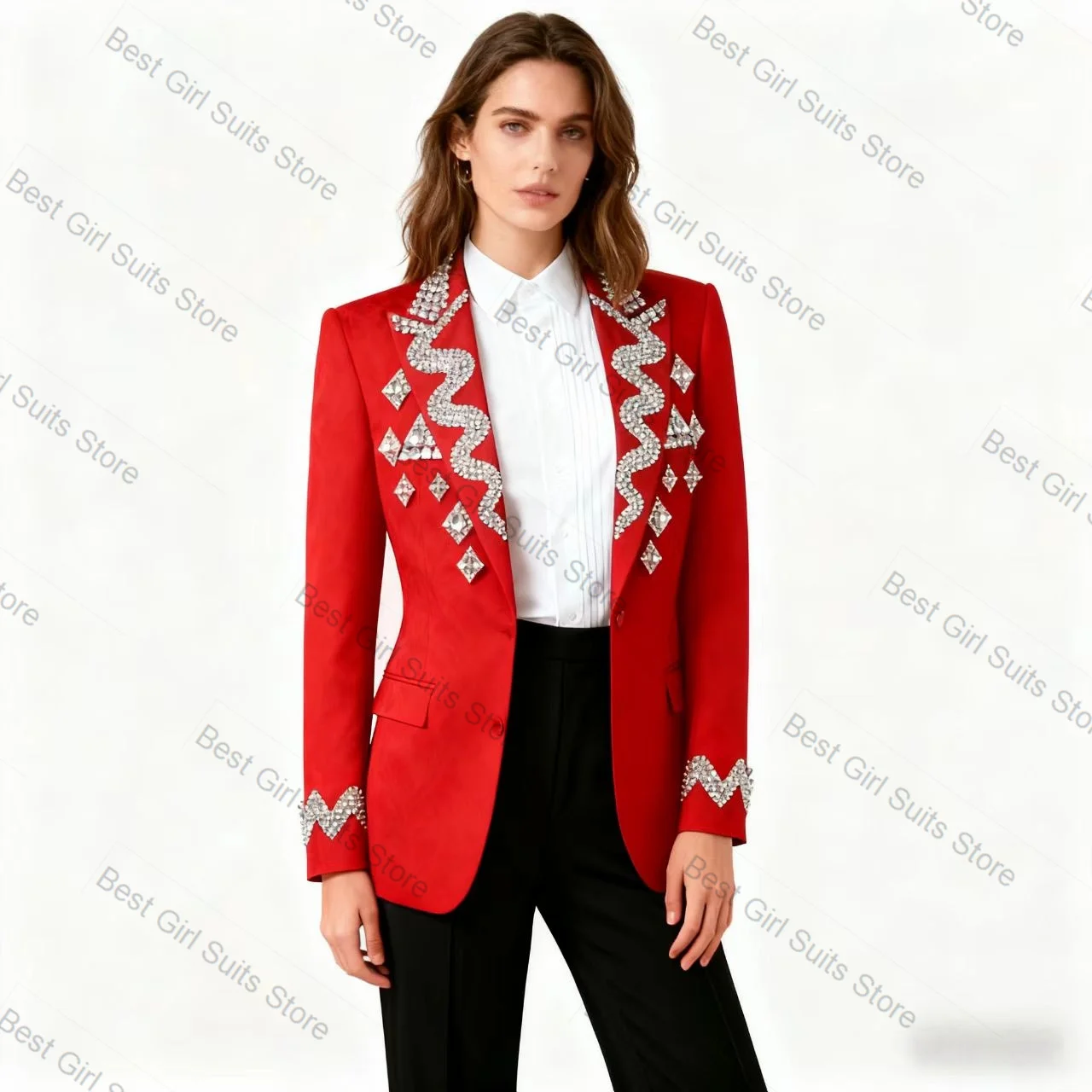 ชุดสูทผู้หญิงสีดำ 2 ชิ้น เสื้อเบลเซอร์+กางเกงขายาว ผ้าฝ้าย ชุดทำงานสุภาพสตรี แจ็คเก็ตสั่งตัดได้ สำหรับงานพรอม งานแต่งงาน