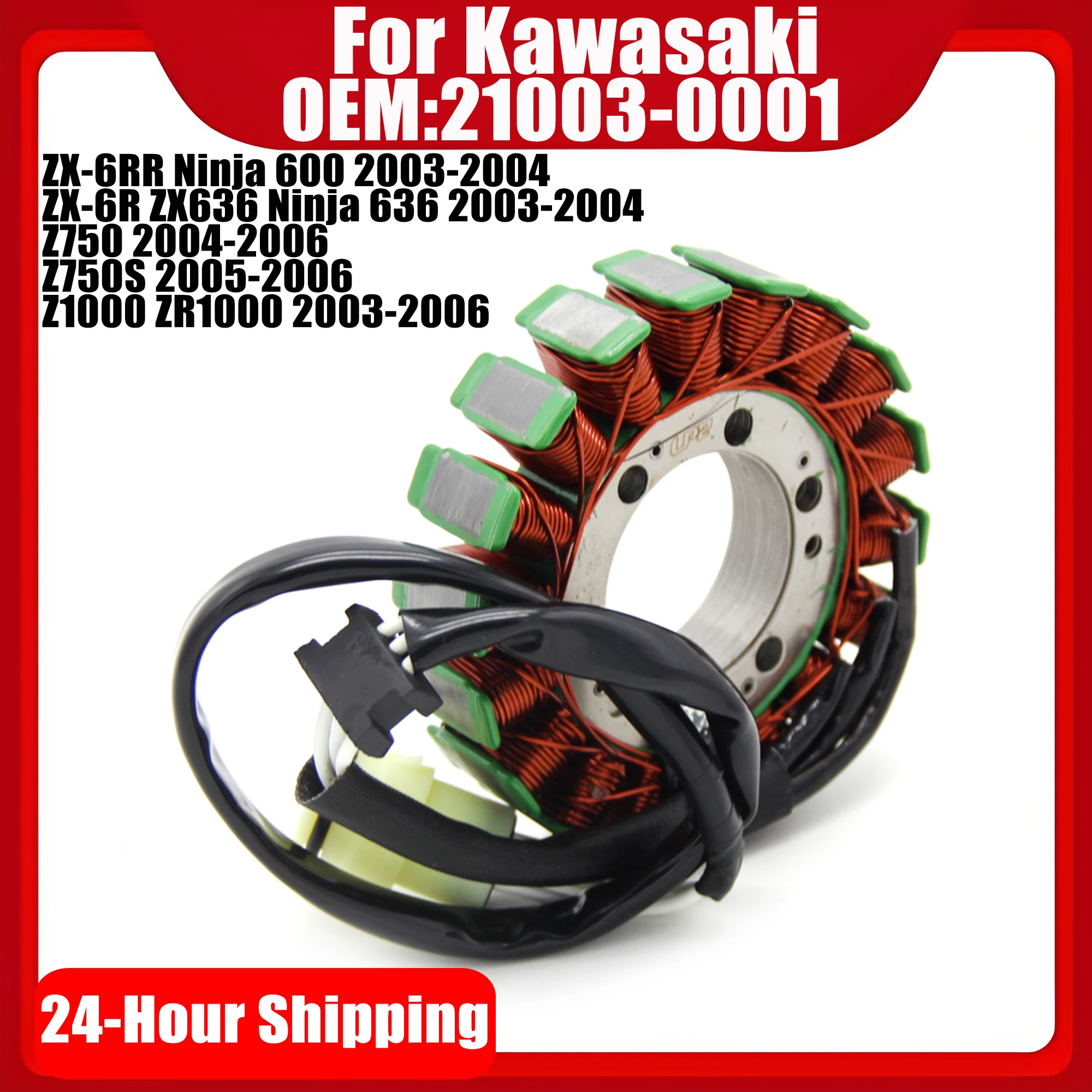 

Motorcycle Stator Coil For Kawasaki ZX-6RR Ninja 600 ZX-6R ZX636 Ninja 636 Z750 Z750S Z1000 ZR1000 21003-0001 Generator Magneto