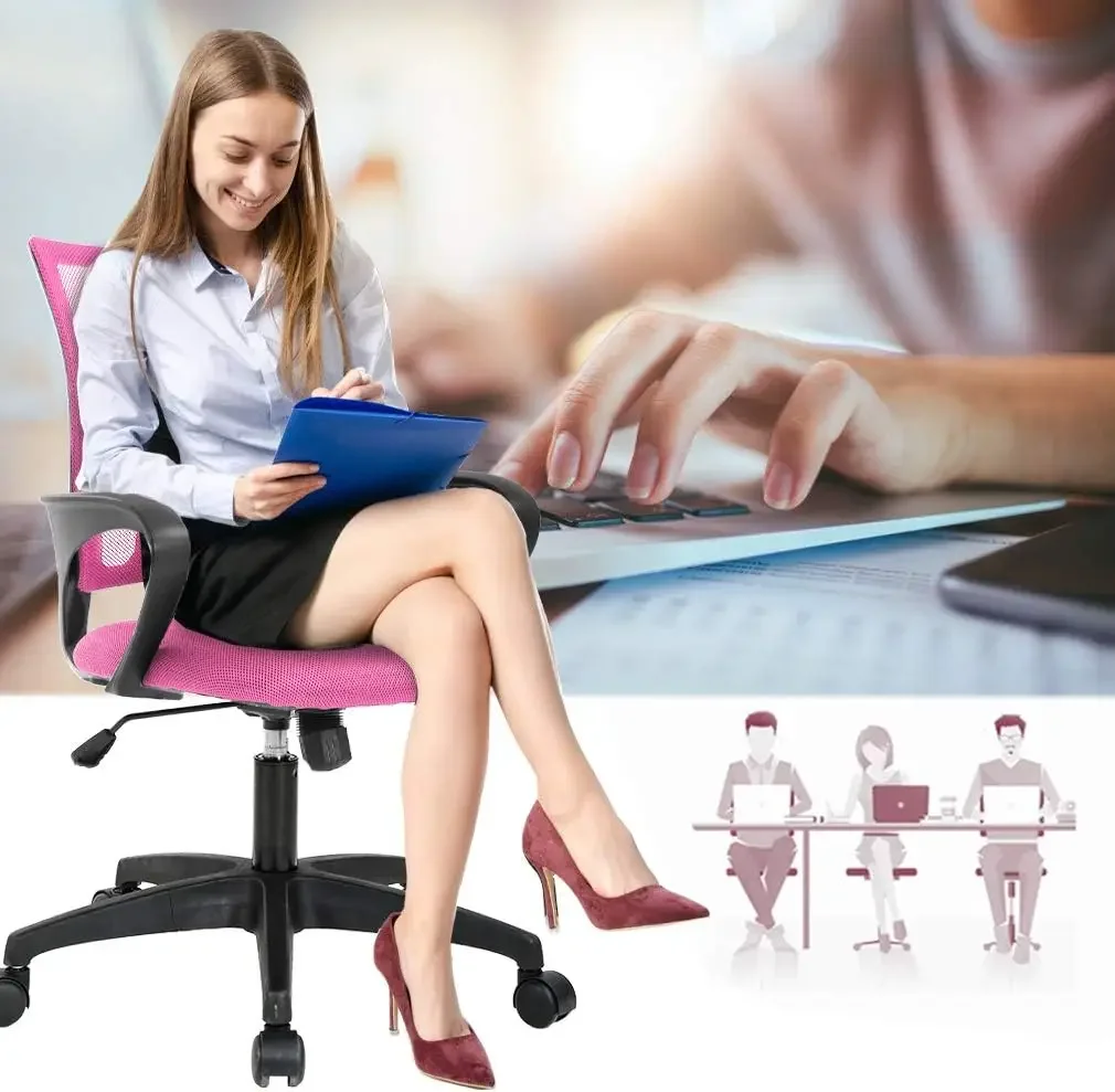 Sedia da ufficio ergonomica sedia da scrivania sedia da Computer in rete con supporto lombare girevole direzionale, rosa