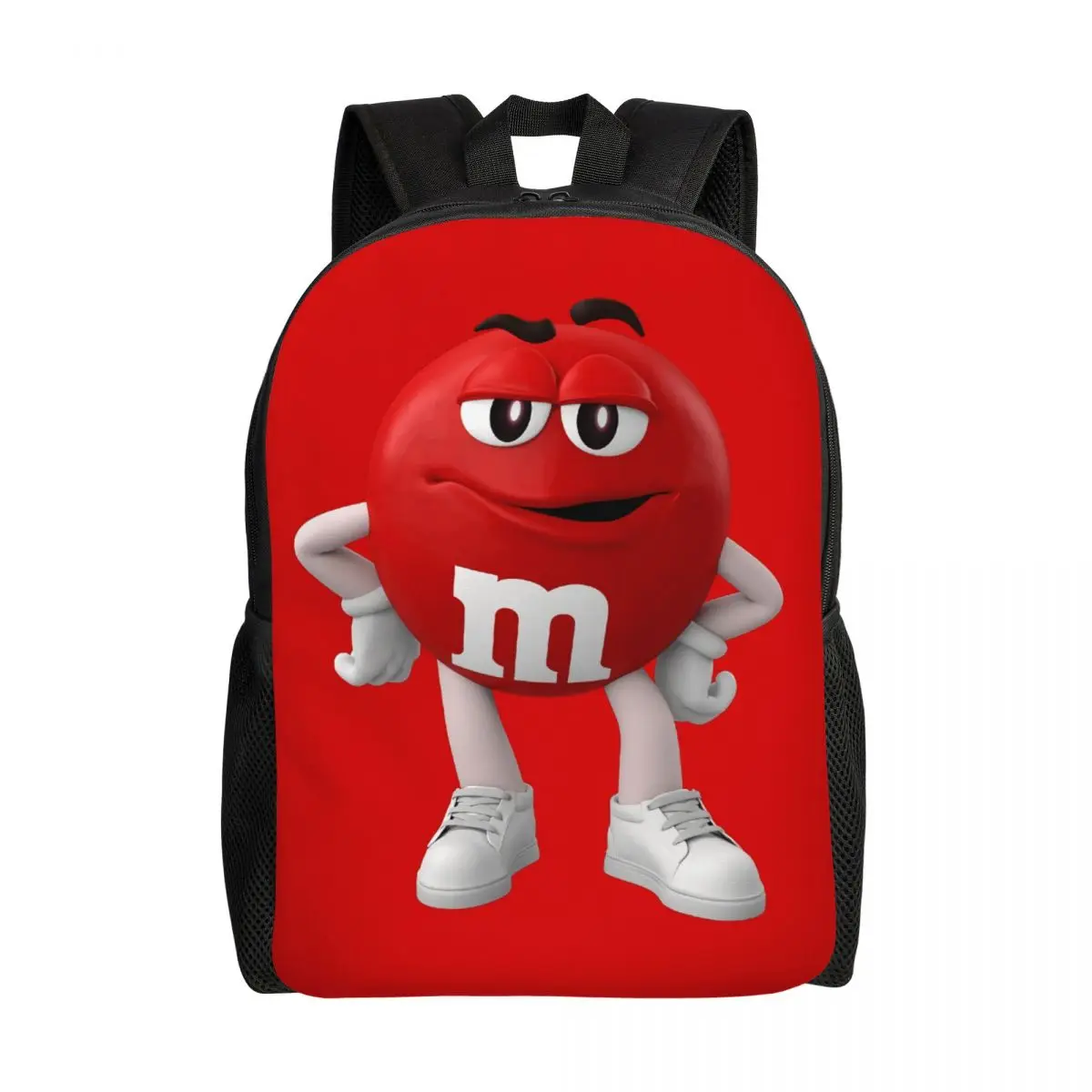 Personalizado Double M-M Chocolate Mochila Mulheres Homens Casual Bookbag para College School Candy Character Face Bags